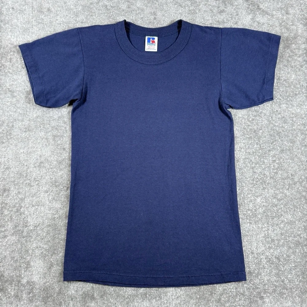 Vintage Russell Athletic T-Shirt Youth Medium Blue Short Sleeve #10‎